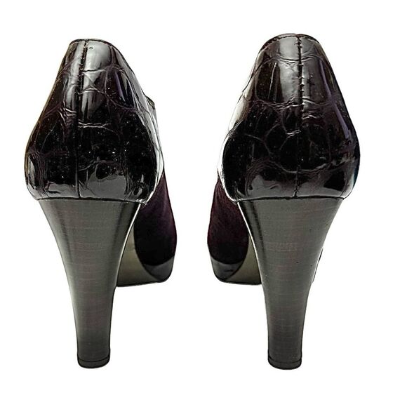 Donald J Pliner Haiden Women’s 7.5 Croc Embossed Plum Suede Oxford Heels Pumps - Picture 4 of 11